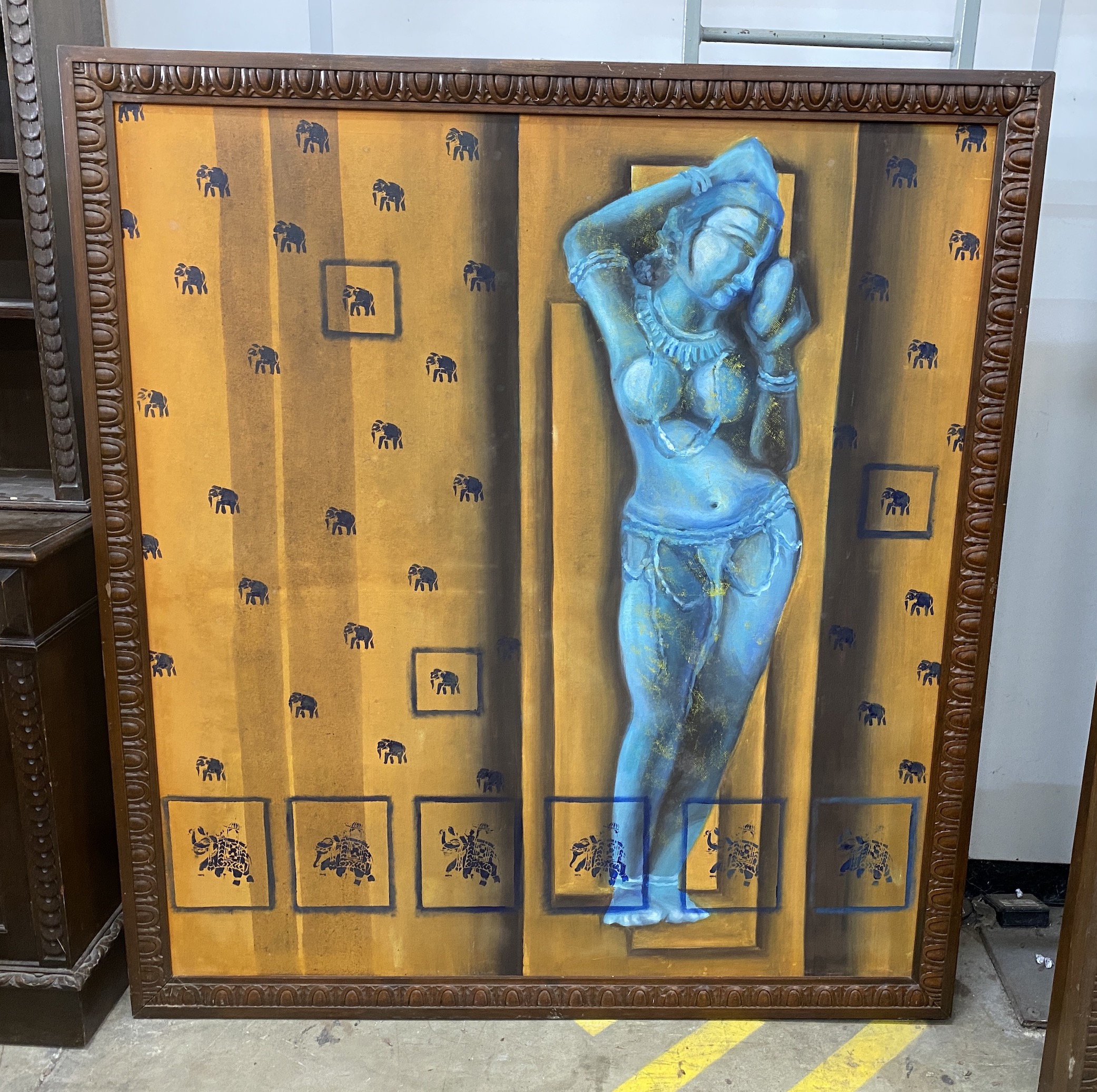 20th century Indian School, pair of oils on canvas, Classical figures, 150 x 135cm
